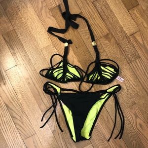 Agent Provocateur neon green and black bikini
